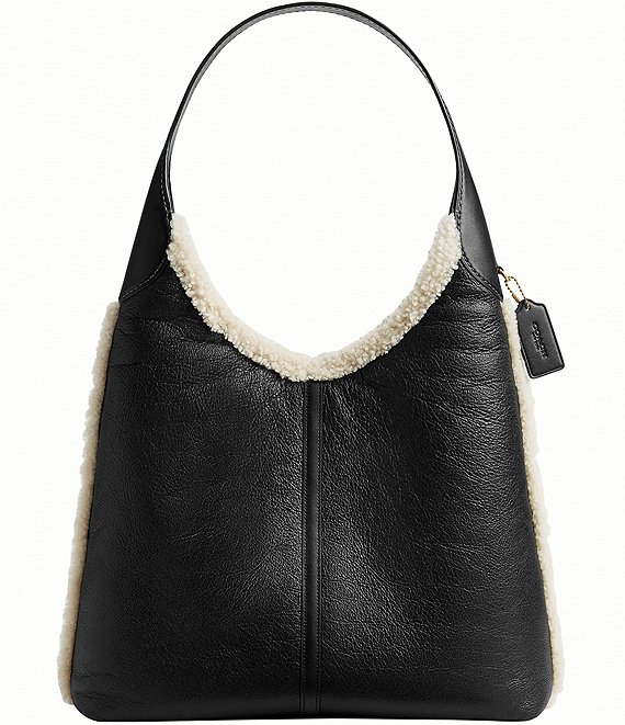 COACH Brooklyn Leather & Shearling Hobo Shoulder Bag 39, Black Natural - Image 1
