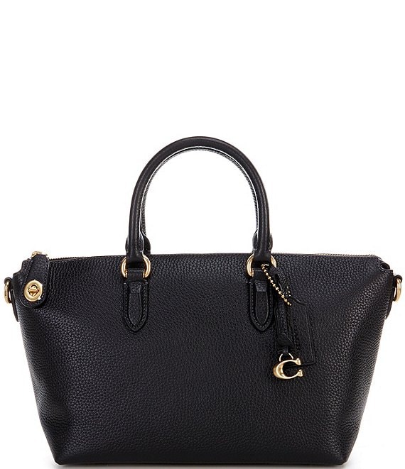 Color:Black - Image 1 - Cara Pebble Leather Satchel Bag