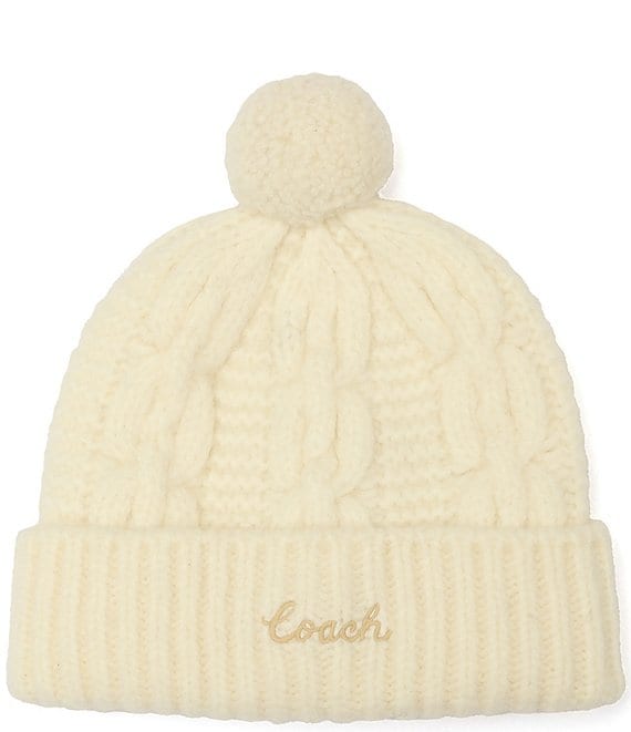 COACH Chain Cable Knit Pom Beanie