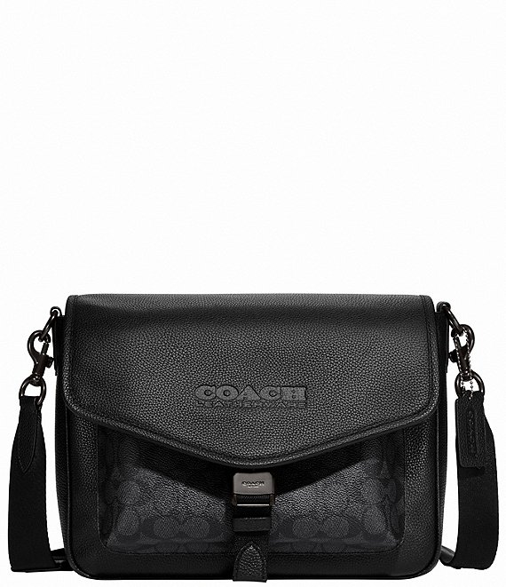 Color:Charcoal/Black - Image 1 - Charter Signature Canvas/Pebble Leather Messenger Bag