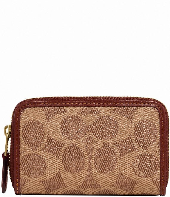 Coach Signature Coated Canvas and Leather Zip Card Holder
