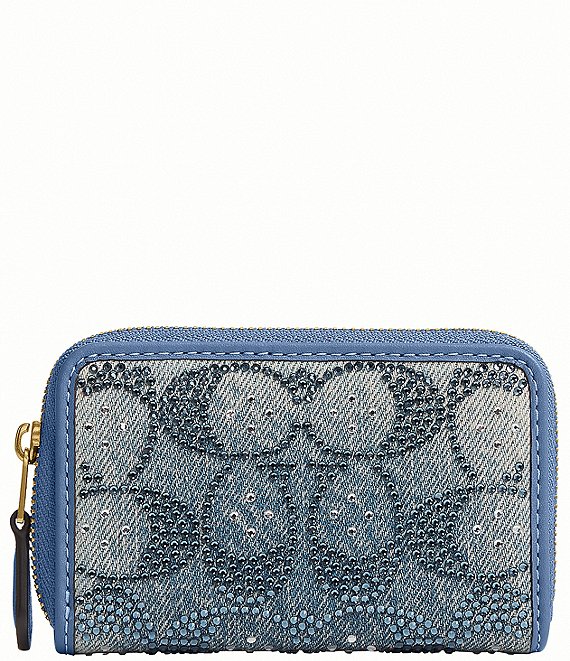 COACH Crystal Denim Essential Small Zip Around Card Case | Dillard's