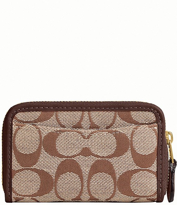 COACH 手帳型ケース ブラウン ベージュ COACH Essential Small Zip Around Signature Jacquard Card Case