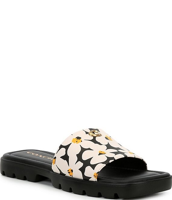 COACH Florence Leather Floral Slide Sandals Dillard s