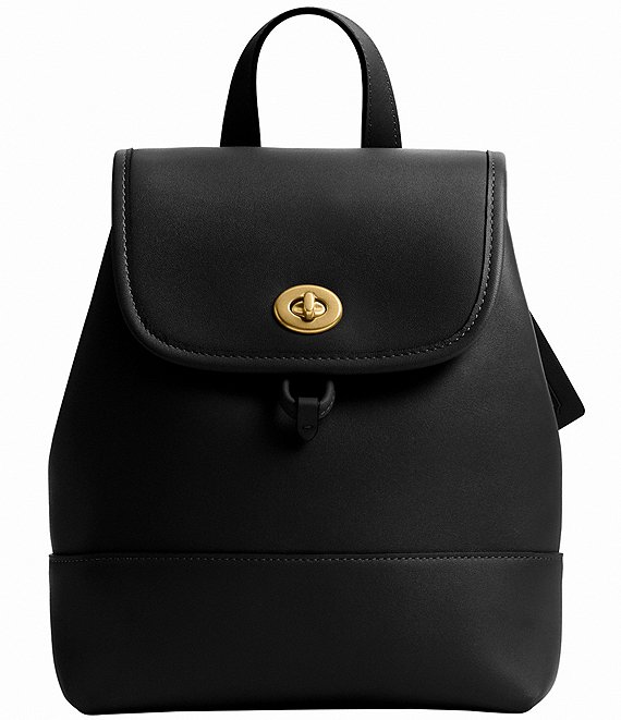 COACH Glovetanned Leather Turnlock Backpack, Black - Image 1