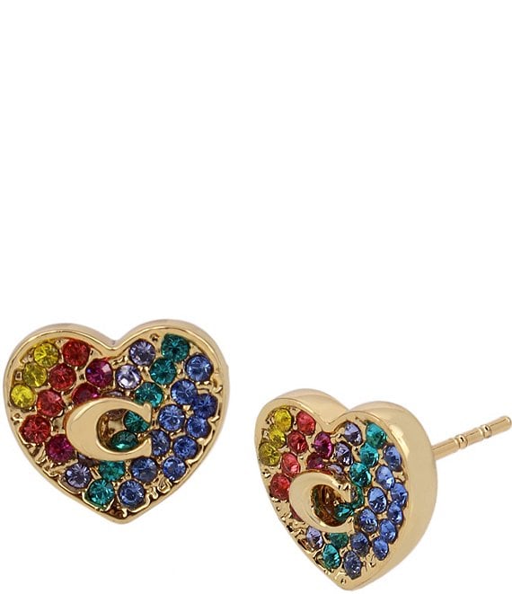 Color:Multi/Gold - Image 1 - Heart Rainbow Crystal Stud Earrings
