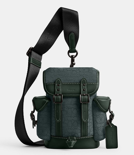 Color:Amazon Green - Image 1 - Hitch Micro Signature Jacquard/Refined Calfskin Leather Backpack