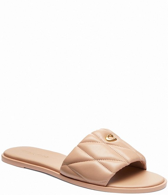 COACH Holly Leather Quilted Slide Sandals | Dillard's