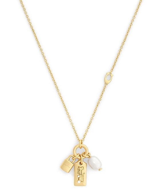 COACH Iconic Pearl Signature Charm Short Pendant Necklace