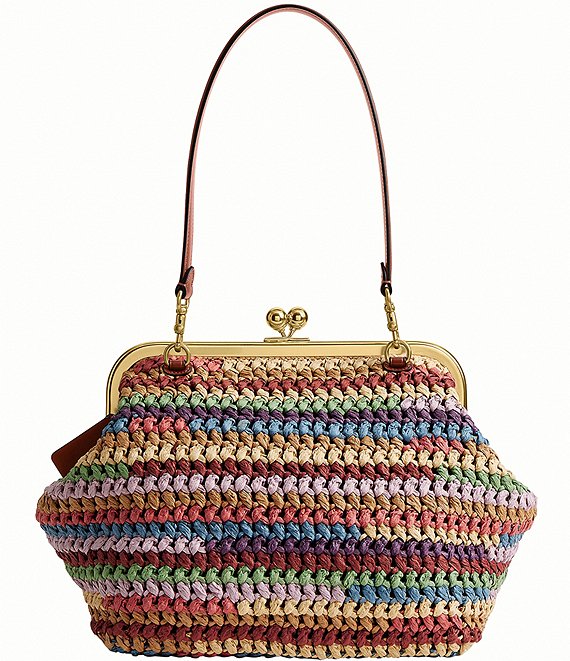 バッグ COACH Straw Bag Turn Lock Multi Stripe COACH Kisslock 27 Multi Stripe Straw Frame Bag | Dillard's