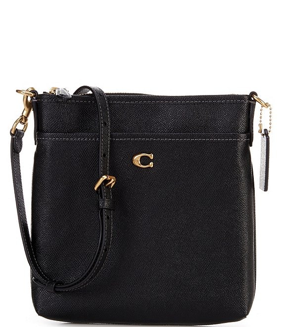 Color:Black - Image 1 - Kitt Leather Gold Tone Messenger Crossbody Bag