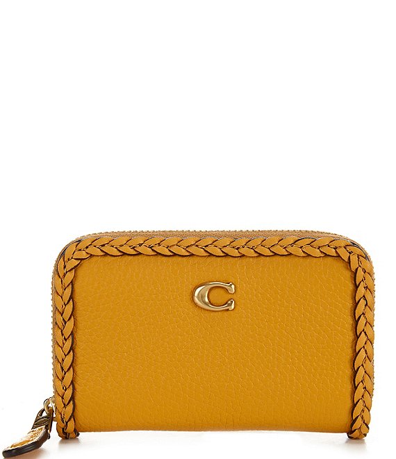 Coach Leather Small Zip Around Braided Card Case - Buttercup