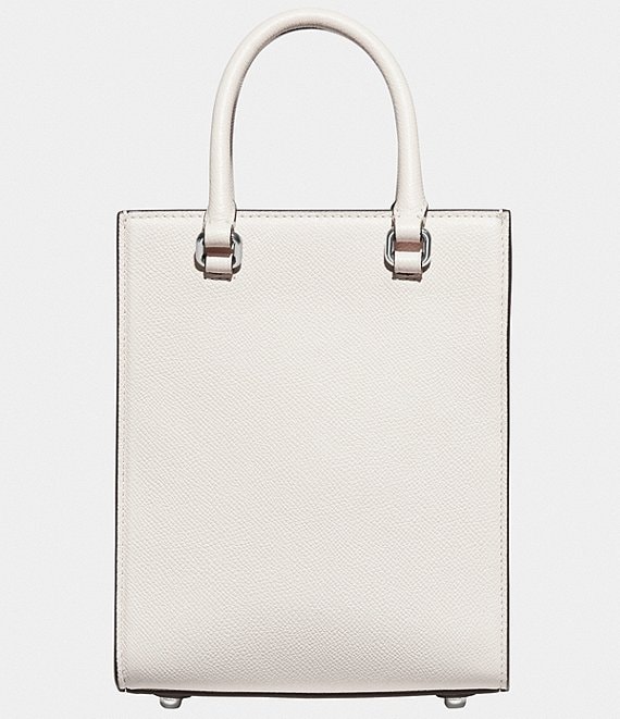 COACH Logo Web Strap Leather Chalk White Silver Tone Crossbody