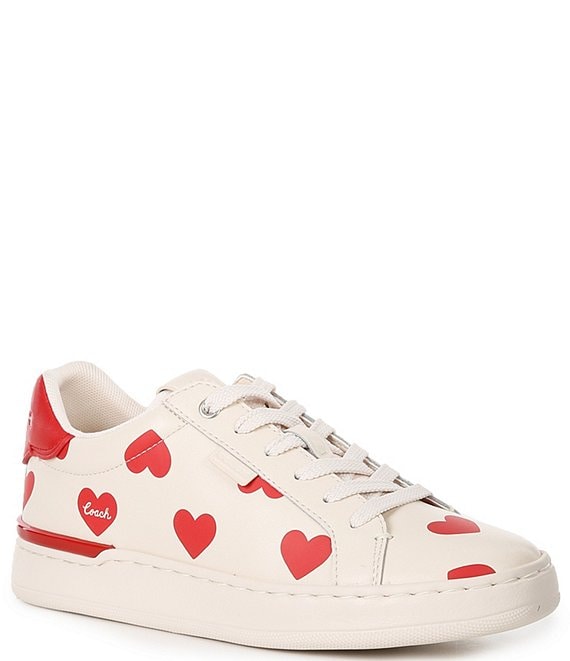 COACH Lowline Heart Print Leather Lace-Up Sneakers | Dillard's