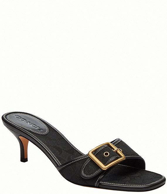 COACH Margot Signature Logo Jacquard Kitten Heel Slide Sandals