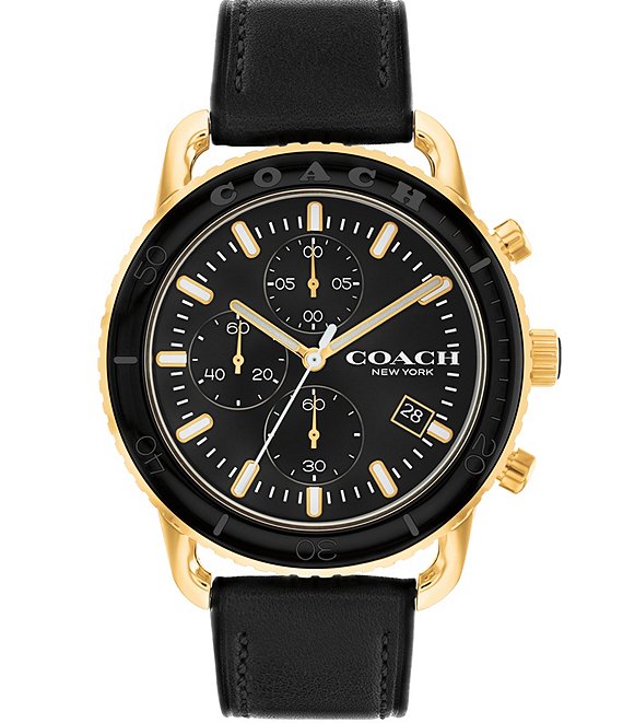 COACH Men's Cruiser Quartz Chronograph Black Leather Strap Watch ...
