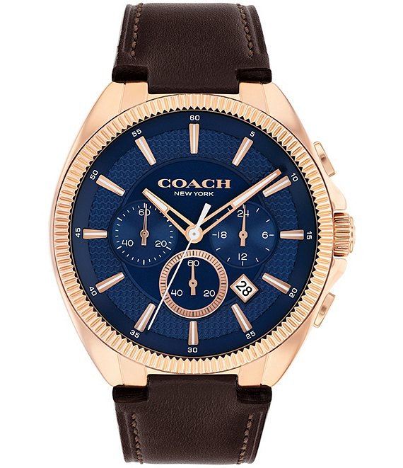 COACH Men's Jackson Quartz Chronograph Brown Leather Strap Watch, Brown/Navy Dial - Image 1