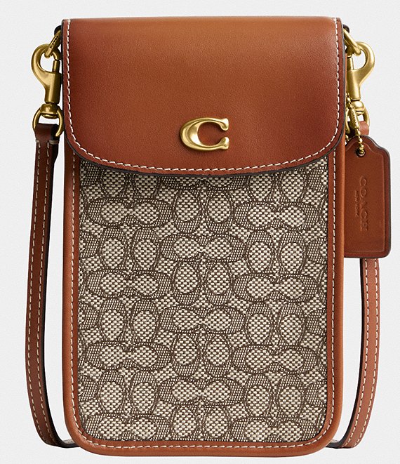 Coach Outlet Women's Foldover Cut Out Clutch Crossbody in Signature Jacquard - Red