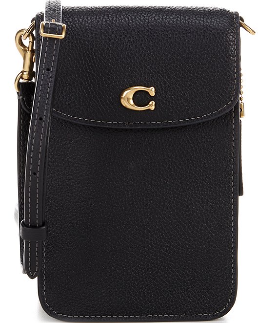 Coach Polished Pebble Leather C Phone Crossbody, Black: Handbags