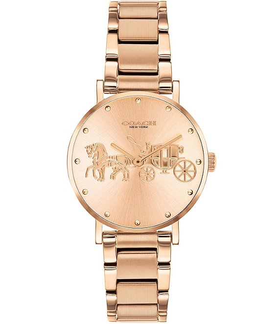 Color:Rose Gold - Image 1 - Perry Rose Gold Tone Horse & Carriage Logo Dial Bracelet Watch