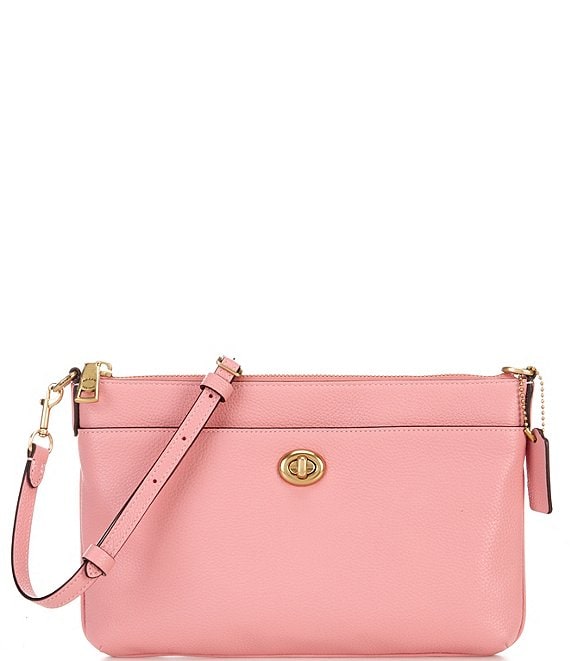 Color:Bubblegum - Image 1 - Polly Pebble Leather Top Zip Gold Hardware Crossbody Bag