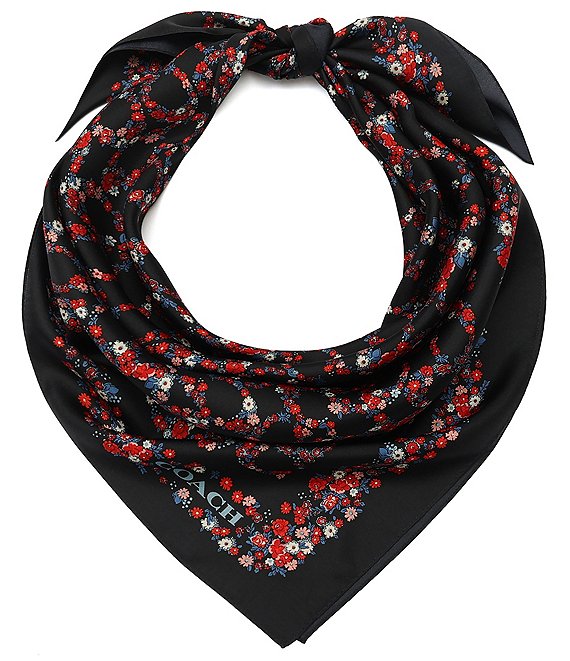 COACH Posey Floral Cluster Signature C Printed Silk Square Scarf