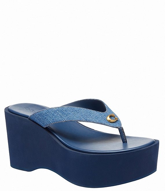 夏らしい★【COACH】Sculpted C Platform サンダル COACH Sculpted C Denim Platform Flip Flops | Dillard's