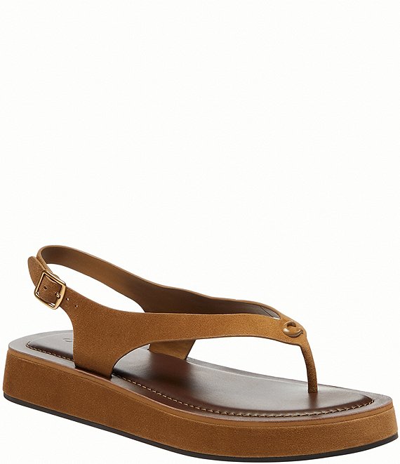 COACH Sculpted C Suede Platform Thong Sandals
