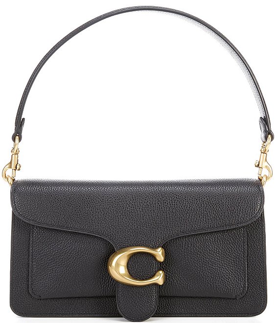 Color:Black/Brass - Image 1 - Logo Closure Tabby Pebble Leather Shoulder Bag