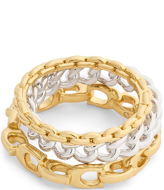 COACH Signature C Mixed Chain Stacked Ring Set