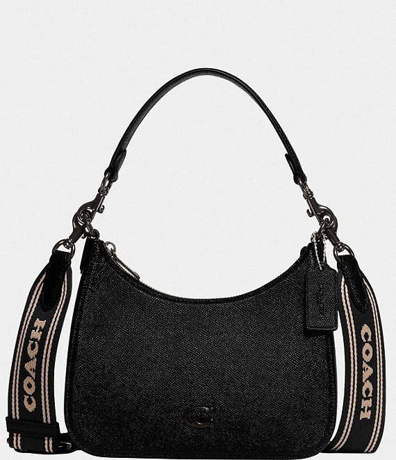 Black Canvas Shoulder Bag, Crossbody Detachable Strap Bag