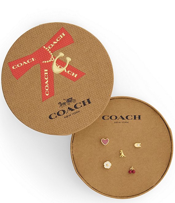 COACH Signature Enamel Heart Motif Single Stud Earring Boxed Set