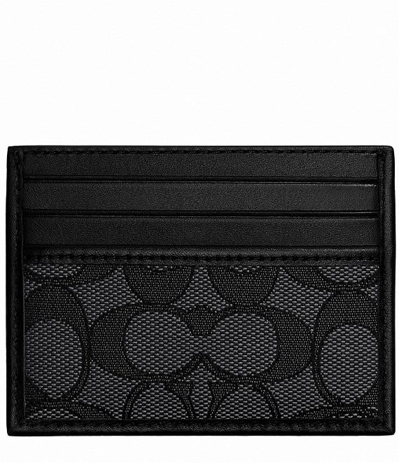 Color:Charcoal/Black - Image 1 - Coach Signature Jacquard/Glove-Tanned Leather Card Case