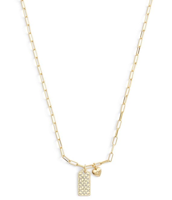 COACH Signature Quilted Cut-Out Hangtag Short Pendant Necklace, Shiny Gold - Image 1