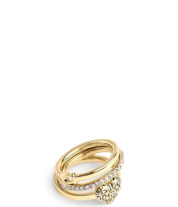 COACH Signature Logo Quilted Crystal Heart Ring Set