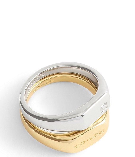 COACH Signature Signet Duo Band Ring Set, Two Tone - Image 1