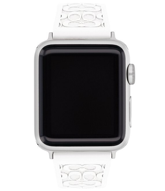 COACH Unisex Signature White Silver Buckle 38/40mm Bands for Apple Watch®