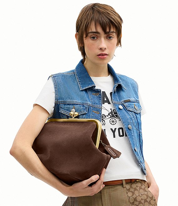 COACH Suede Kisslock Frame Bag 27 | Dillard's