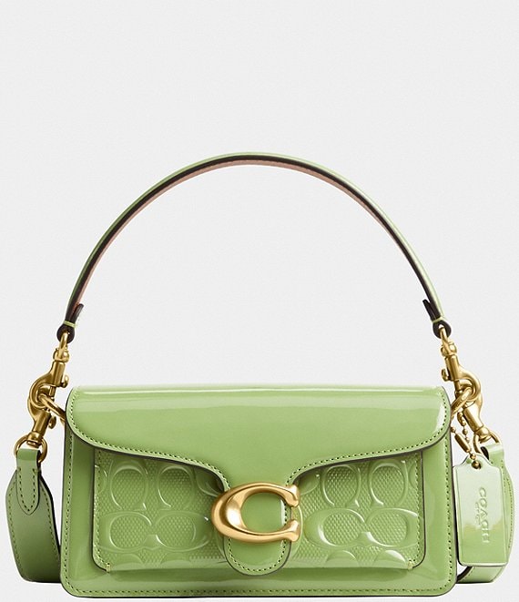 Coach Tabby Signature Embossed Logo Patent Leather Shoulder Bag 20 - Green