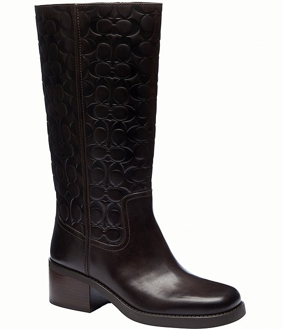 COACH Tall Signature Leather Block Heel Boots