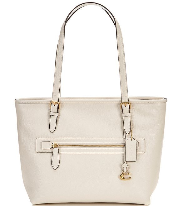 COACH Taylor Pebbled Leather Gold Tone Tote Bag, Chalk - Image 1