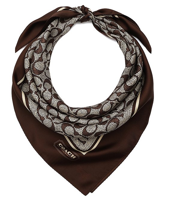 COACH Textured Signature C Printed Woven Silk Square Scarf