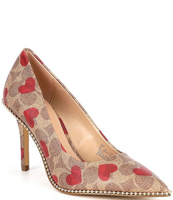 Color:Electric Red - Image 1 - Waverly Logo Heart Printed Ball Chain Detail Pumps