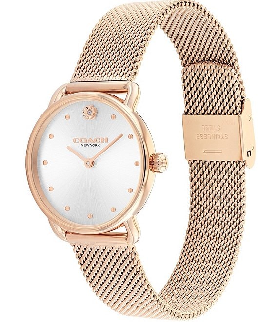 COACH Women’s Grey Mesh Strap Watch with Rose Gold Accents Coach Perry White Rose Gold Mesh Bracelet Watch for Women  main image 4