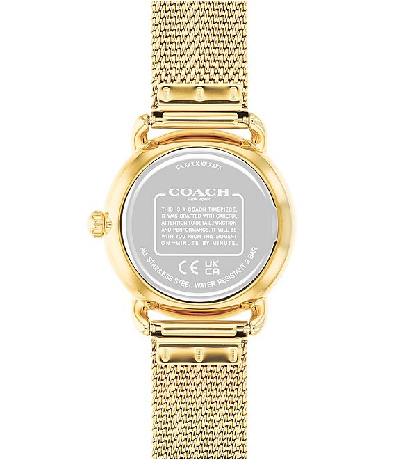 Coach Two-Tone Logo Dial Mesh Bracelet Watch Gold-tone Coach bangle watch with a white dial and black bezel main image 4