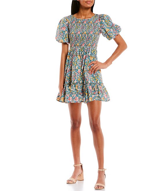 Coco + Jaimeson Floral Print Tiered Smocked Babydoll Dress | Dillard's