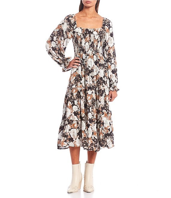 Coco + Jaimeson Square Neck Tie Back A-Line Printed Floral Midi Dress ...