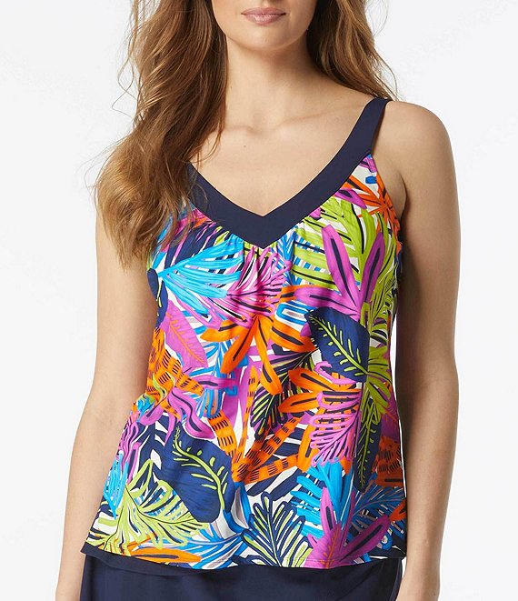 Coco Reef Eclectic Jungle Floral Tropical Print V Neck Bra Sized Underwire Tankini Swim Top 9171