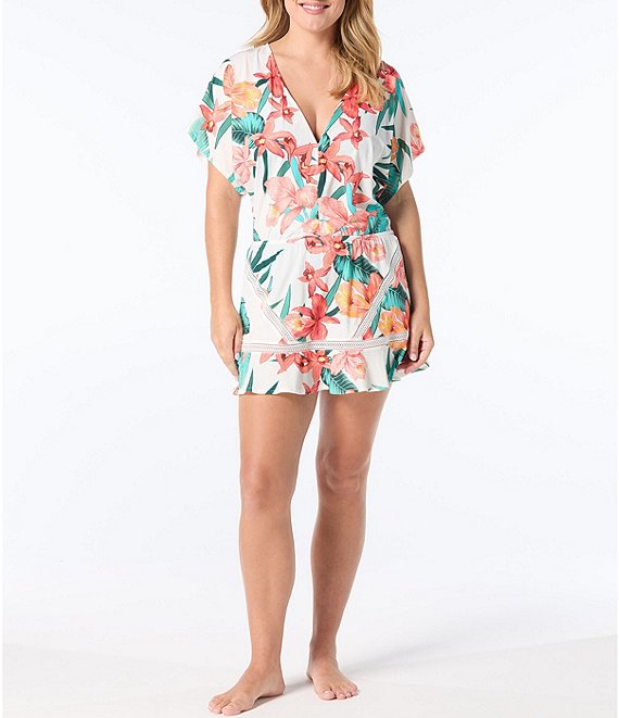 Coco Reef Island Flora V Neck Cinched Waist Dress Swim Cover Up Dillard s