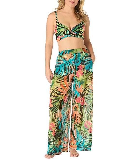 Coco Reef Island Grove Bra Size Underwire Crossover Bikini Bra Swim Top & Wide Leg Pull-On Pant Swim Cover-Up